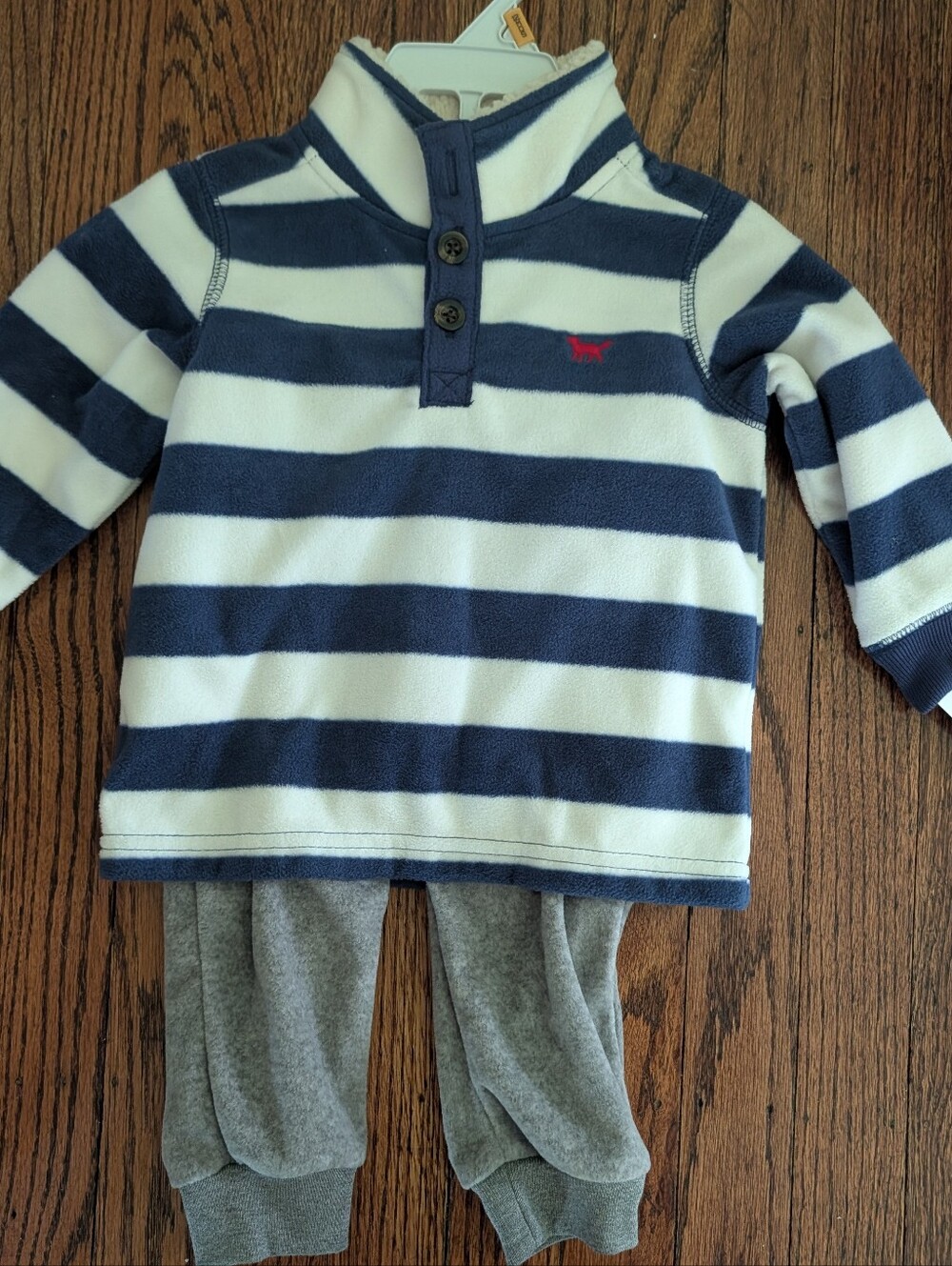 Carter's Navy & White Striped Pullover Fleece W/ Grey Pants Set Red Fox, 12m Nwt